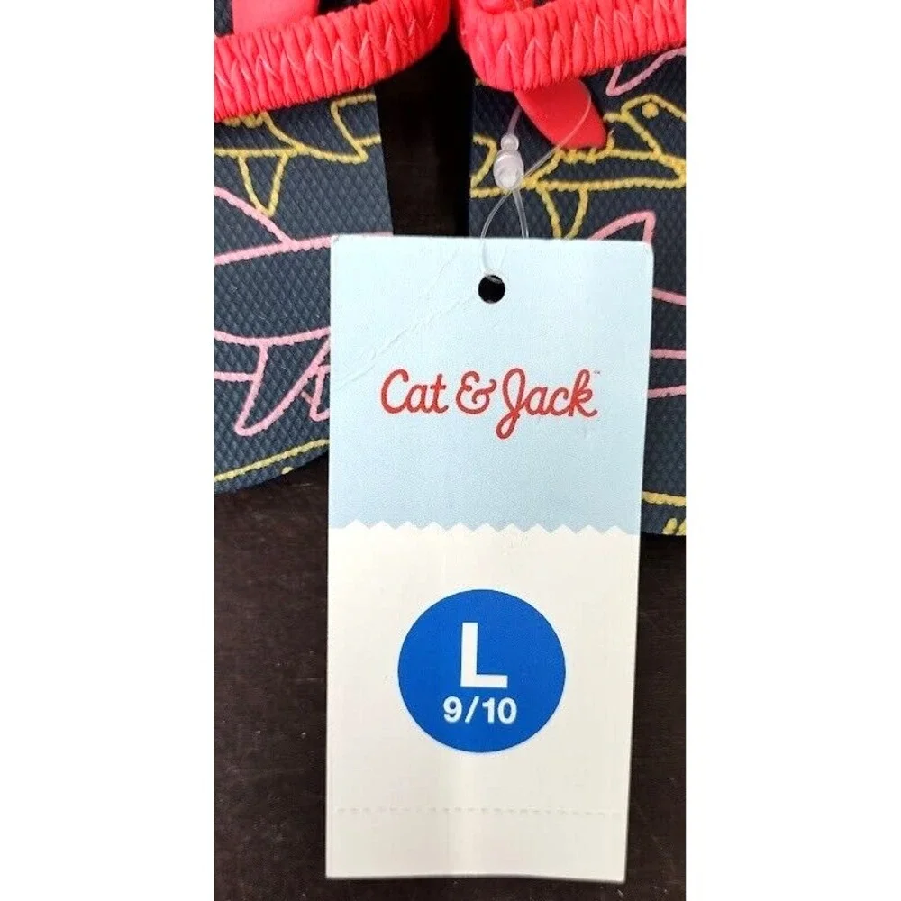 Cat Jack Kids Flip Flops Sandals Shark Print Red‎ Strap Size L 910